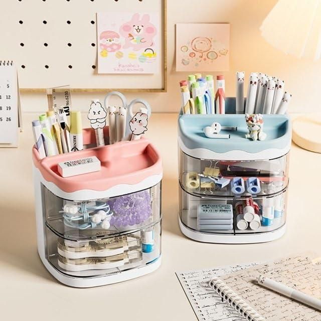 Multi-Functional Desk Organizer Pen Holder Double Layers Rotating