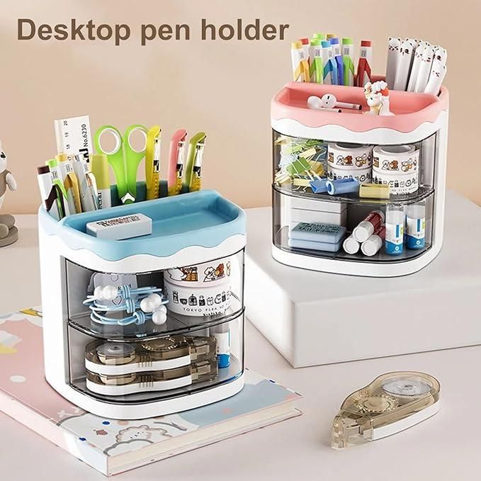 Multi-Functional Desk Organizer Pen Holder Double Layers Rotating