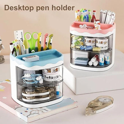 Multi-Functional Desk Organizer Pen Holder Double Layers Rotating